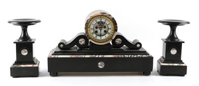 Französische Historismus Marmor Kamingarnitur - Uhren und historische wissenschaftliche Instrumente