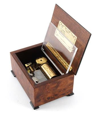 Musikspielwerk in intarsierter Holzkassette - Uhren und historische wissenschaftliche Instrumente