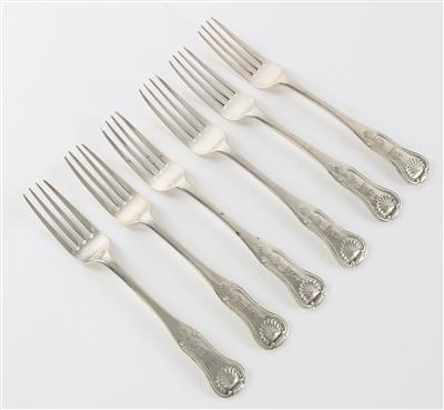 6 Edinburgher Silber Fleischgabeln, - Antiques