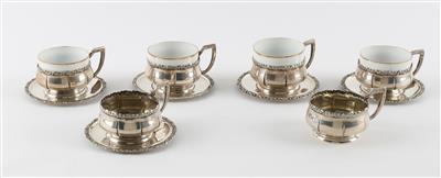 6 Klagenfurter Silber Tassen mit Untertassen, - Antiquitäten