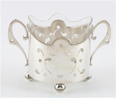 Wiener Silber Korb mit Glasschale, - Antiquitäten