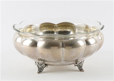 Wiener Silber Schale mit Glaseinsatz, - Antiquitäten