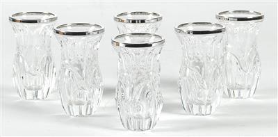 6 deutsche Glasvasen mit Silbermontierung, - Antiques