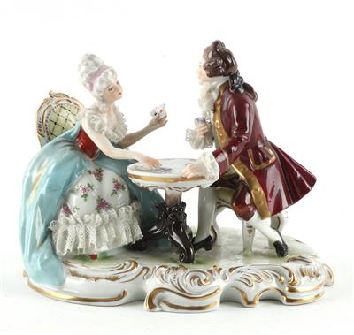 Dame und Herr beim Kartenspiel, - Antiques