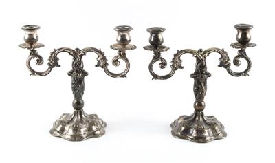 Paar Wiener zweiflammige Silber Kerzenleuchter, - Antiques