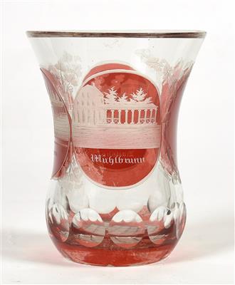 Veduten-Becher "Sprudel in Karlsbad", - Antiquariato