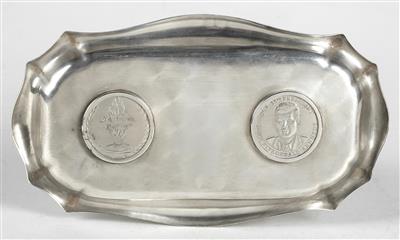 Wiener Silber Schale mit 2 Münzen "John Fitzgerald Kennedy", - Stříbro