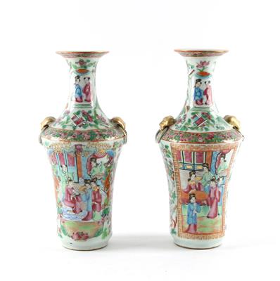 1 Paar Famille rose Vasen, - Asiatika