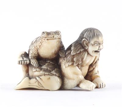 Netsuke eines Gama Sennin mit dreibeiniger Kröte, - Asiatika