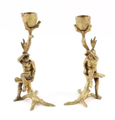 1 Paar Wiener Bronze Kerzenleuchter, - Antiquitäten