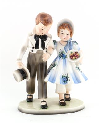 Kinder als Brautpaar im Biedermeiergewand, - Starožitnosti