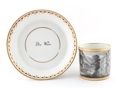 "Die Wiese" Veduten-Tasse mit Untertasse, - Antiques