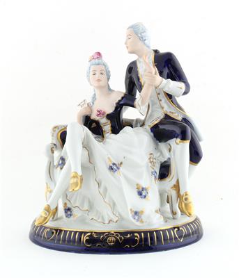 Sitzende Dame mit Kavalier, - Antiques