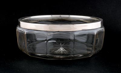 Glasschale mit Silbermontierung, - Silber