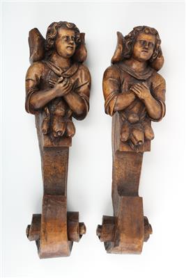Zwei Engels-Halbfiguren über Volute, - Antiques