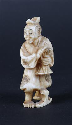 Netsuke eines Mannes mit Trommel, - Starožitnosti