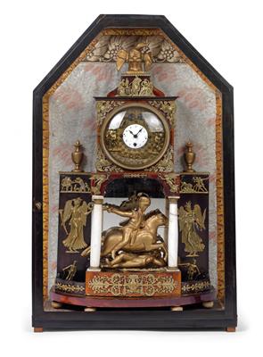 Empire Kommodenuhr mit Jacquemart in Vitrine - Antiques, clocks, scientific Instruments and models