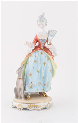 Dame mit Fächer und Hund, - Antiques