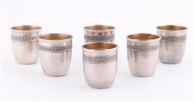 6 französische Silber Schnapsbecher mit Innenvergoldung, - Antiques