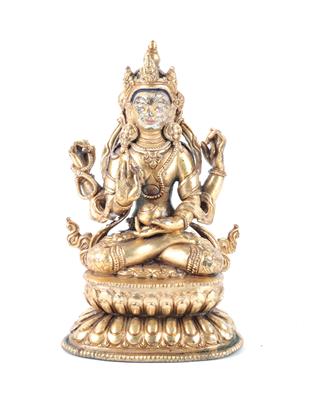 Bronzefigur des vierarmigen Avalokiteshvara, - Antiques