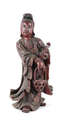 Guanyin mit Korb und Ruyi Zepter, - Antiquitäten