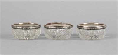 3 französische Glas Gewürzschälchen mit Silbermontierung - Silber