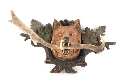 Hutständer in Form eines geschnitzten Fuchskopfes, - Antiques