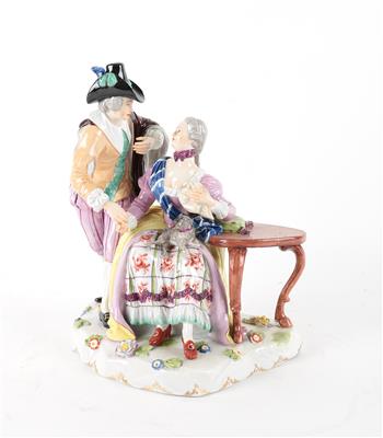 Sitzende Dame mit Kavalier und Mops auf ihrem Schoß - Antiquitäten
