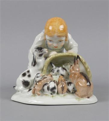 Kind mit Kaninchen, - Antiques
