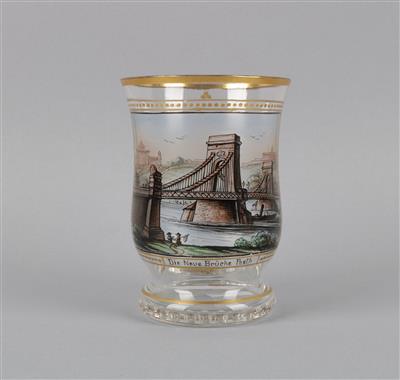 "Die Neue Brücke Pest", Veduten-Becher, - Antiques