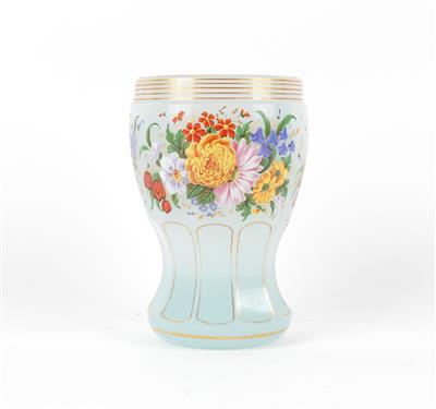 Becher mit großer bunt gemalter Blumenbordüre, - Antiquariato