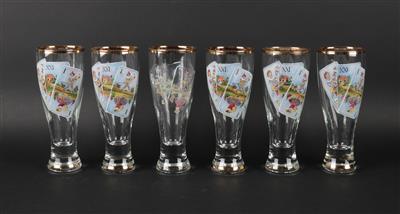 6 Biertulpen mit der karikierter "Trull", - Antiques