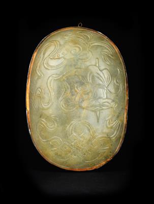 Ovale Jade Plakette, China, Qing Dynastie - Antiquariato