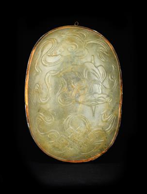 Ovale Jade Plakette, China, Qing Dynastie - Antiques