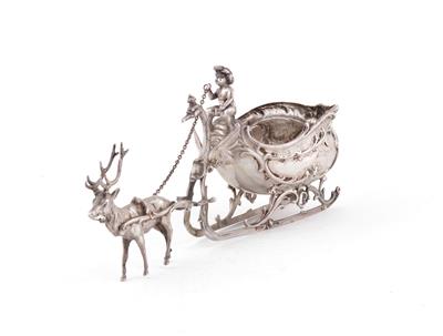 Silber Schlitten mit Rentier, - Silver