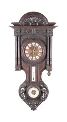 Historismus Wandpendeluhr mit Thermometer und Barometer - Antiques