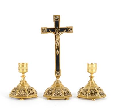 Erhard und Söhne, Standkreuz mit zwei Leuchtern, - Antiques