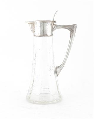 Prager Glas Karaffe mit Silbermontierung, - Antiquitäten