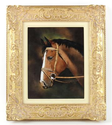 Porzellanbild eines Pferdekopfes, - Antiquariato