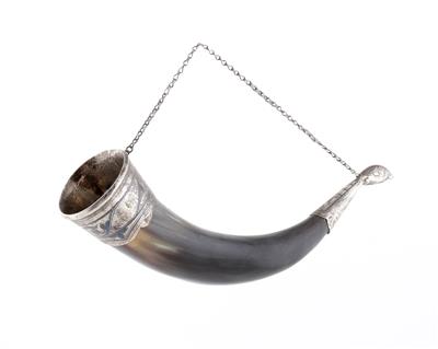 Russisches Horn mit Silbermontierung, - Antiques