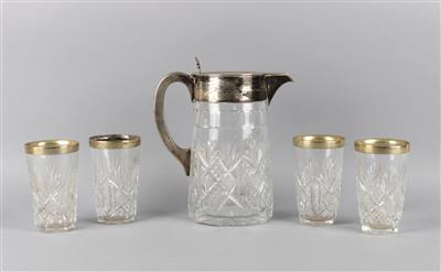 Krug und 4 Gläser, - Antiquitäten