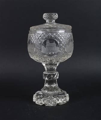 Deckelpokal mit Bäderansichten, - Antiques