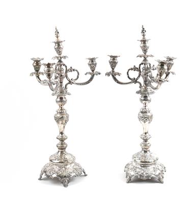 Paar Wiener vierflammige Silber Girandolen, - Antiques