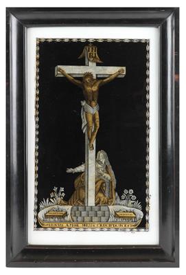 Eglomisebild Christus am Kreuz, - Antiquitäten