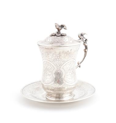 Osmanische Silber Sahleptasse mit Untertasse, - Antiques