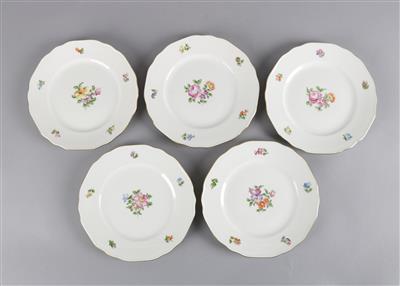 5 Dessertteller, 1 Gießer, - Antiques