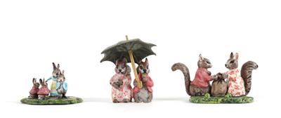 3 Wiener Bronzen mit Eichhörnchen und Hasen, - Antiquariato