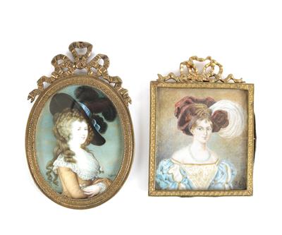 2 Miniatur Damenporträt, - Antiques