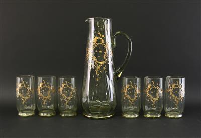 Saftkrug und 6 Becher, - Antiques