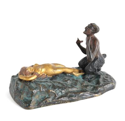 Erotische Bronze Faun und Nymphe, - Antiquitäten